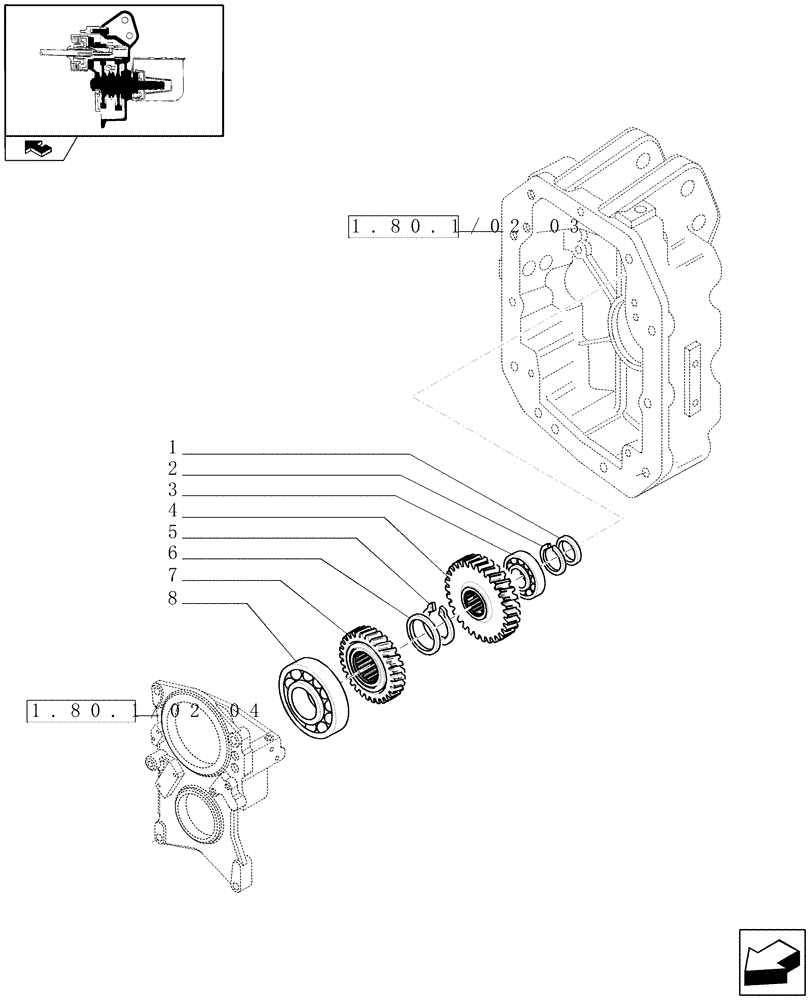 Схема запчастей Case IH PUMA 165 - (1.80.1/02[02]) - (VAR.336) POWER TAKE-OFF 1000E/1000 RPM - GEARS (07) - HYDRAULIC SYSTEM