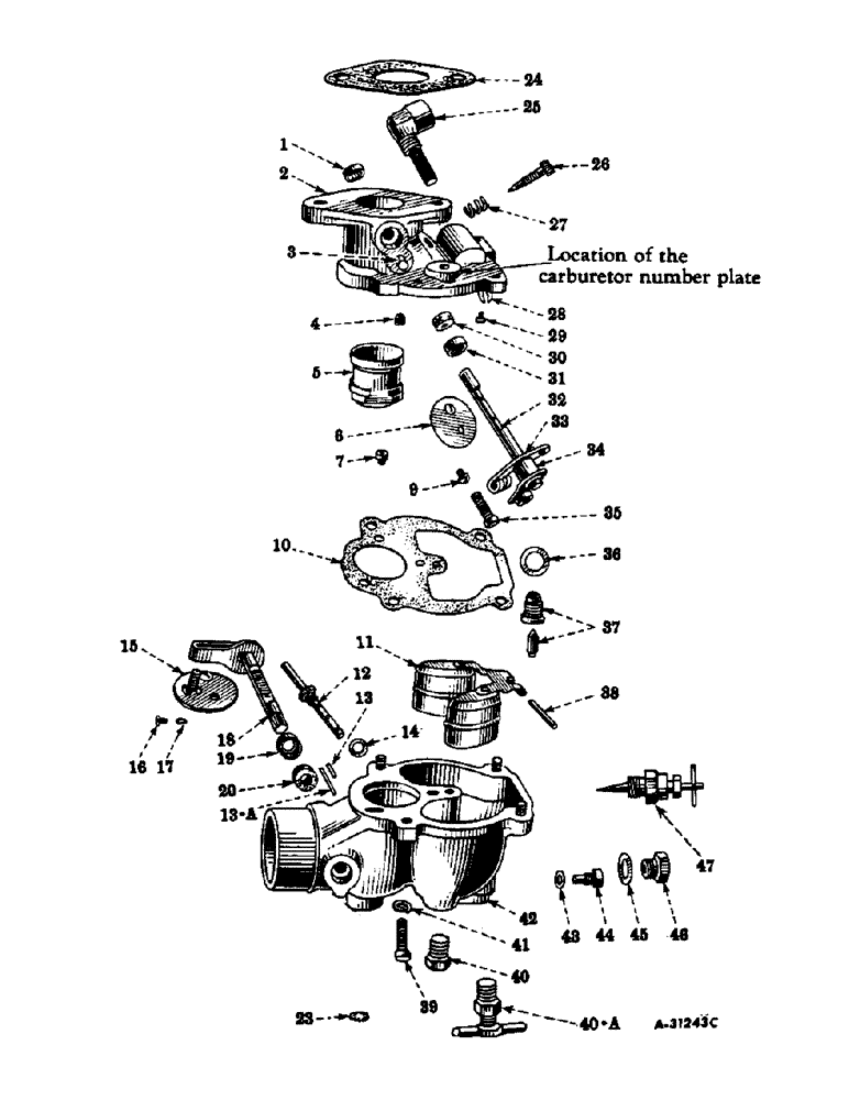 Схема запчастей Case IH SUPER AV-1 - (048) - ENGINE, CARBURETOR, ZENITH MODEL, 161 X 7, 3 X 4 FEET, C-113 ENGINE (01) - ENGINE
