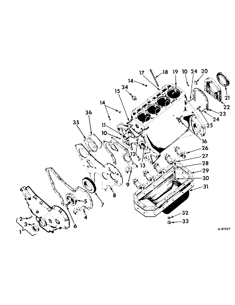 Схема запчастей Case IH B414 - (015) - CARBURETED ENGINE, CRANKCASE, FRONT COVER AND OIL PAN (01) - ENGINE