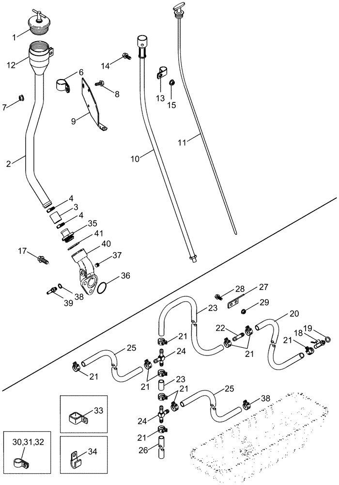 Схема запчастей Case IH 2377 - (02-38) - OIL SYSTEM ENGINE - OIL FILL TUBE - OIL DRAIN SYSTEM - ASN HAJ0295001 (01) - ENGINE