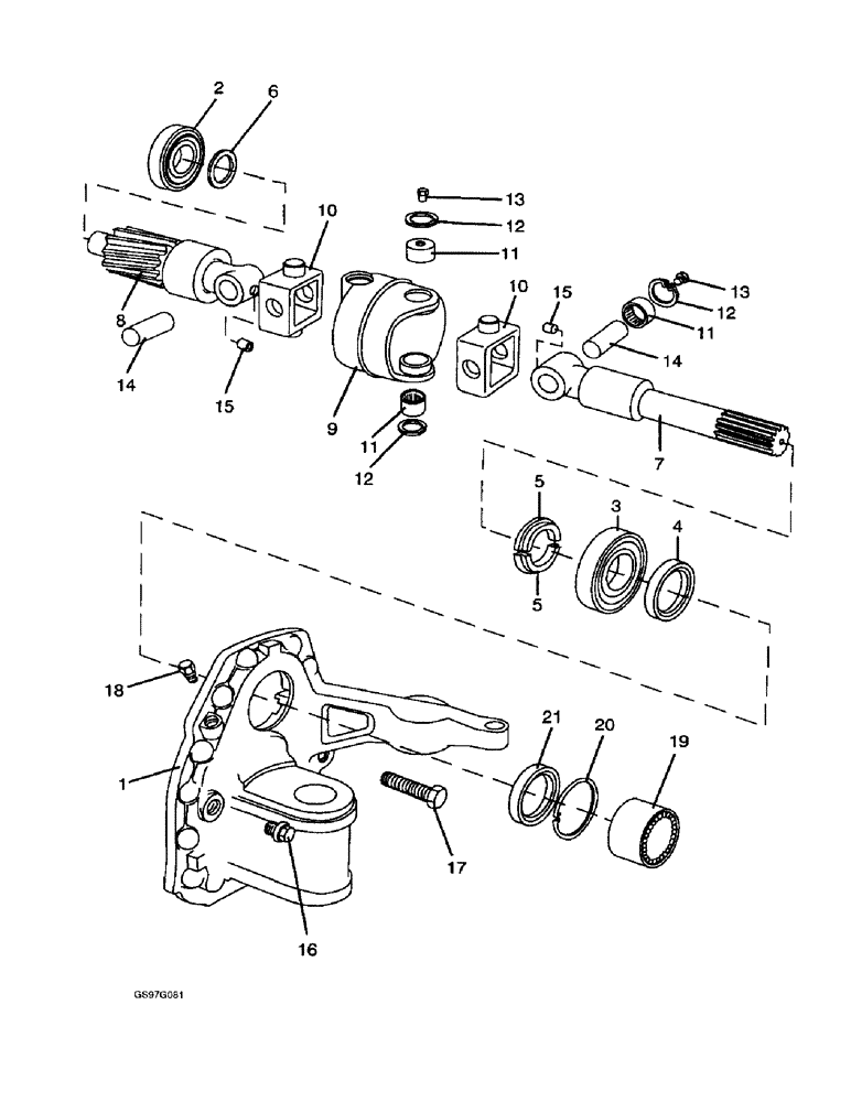 Схема запчастей Case IH 1210 - (5-34) - FRONT AXLE DRIVESHAFT AND HOUSING, 1210, 1210Q AND 1210G FOUR-WHEEL DRIVE TRACTORS (05) - STEERING