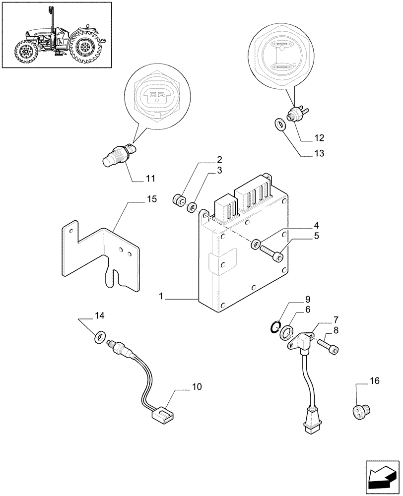 Схема запчастей Case IH JX1070C - (1.75.1/01) - (VAR.138) NA - 8X8 (30KM/H) P. SHUTTLE FOR ADJ. COLUMN WITHOUT CAB - ELECTRONIC CONTROL UNIT (06) - ELECTRICAL SYSTEMS