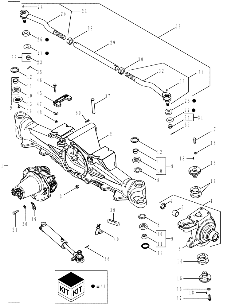 Схема запчастей Case IH MX305 - (05-18) - MFD AXLE HOUSING ASSEMBLY - STANDARD WITH 12 BOLT HUB, WITH DIFFERENTIAL LOCK (05) - STEERING