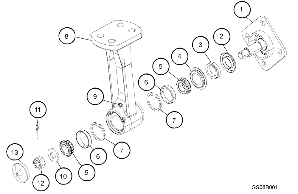 Схема запчастей Case IH 730B - (44.100.03) - DISC LEVELER HUB AND SPINDLE 2006 PRODUCTION (09) - CHASSIS/ATTACHMENTS