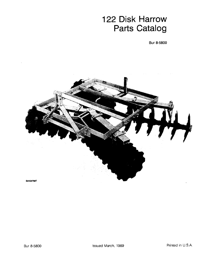 Схема запчастей Case IH 122 - (1-1) - 122 DISK HARROW PARTS CATALOG (00) - PICTORIAL INDEX