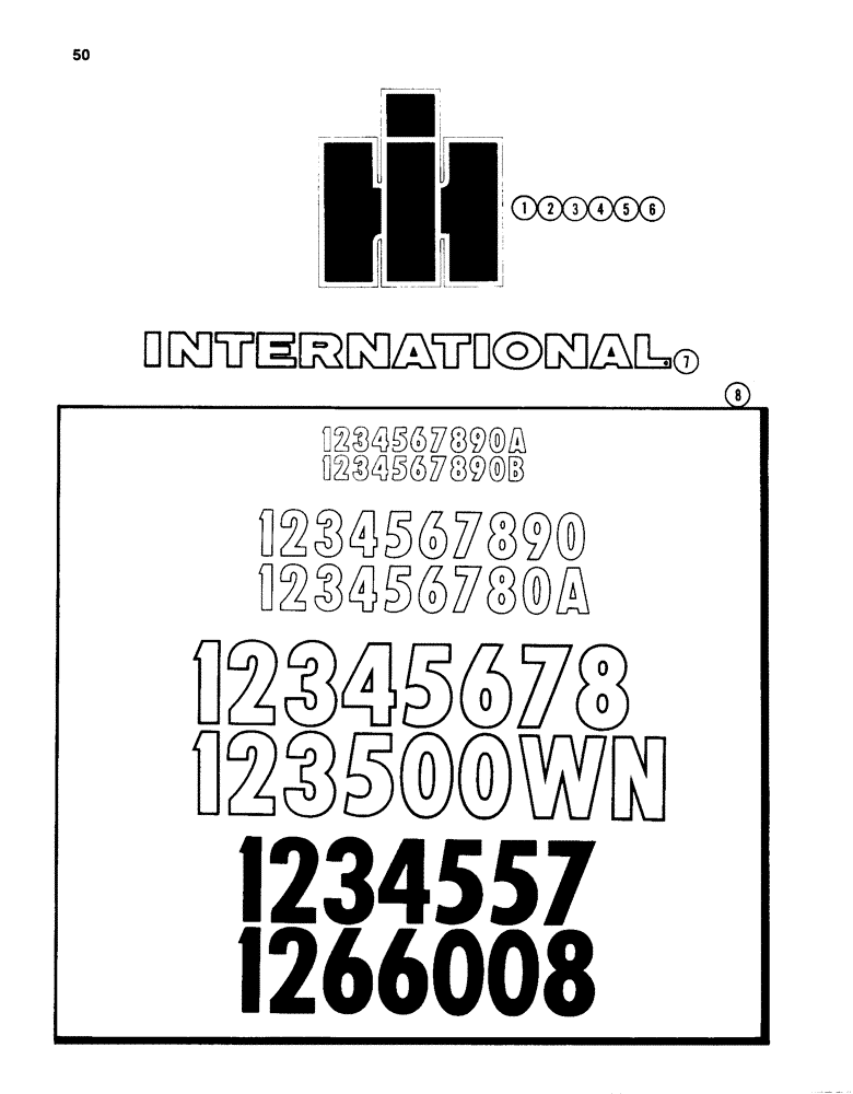 Схема запчастей Case IH 96 - (50) - DECALS, TRADEMARK AND MODEL DESIGNATION, IH BUILT MACHINES 