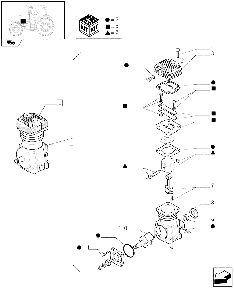 Схема запчастей Case IH PUMA 125 - (1.68.6/ A) - PNEUMATIC TRAILER BRAKE - AIR COMPRESSOR - BREAKDOWN - D6383 (VAR.332727-332737-332739) (05) - REAR AXLE