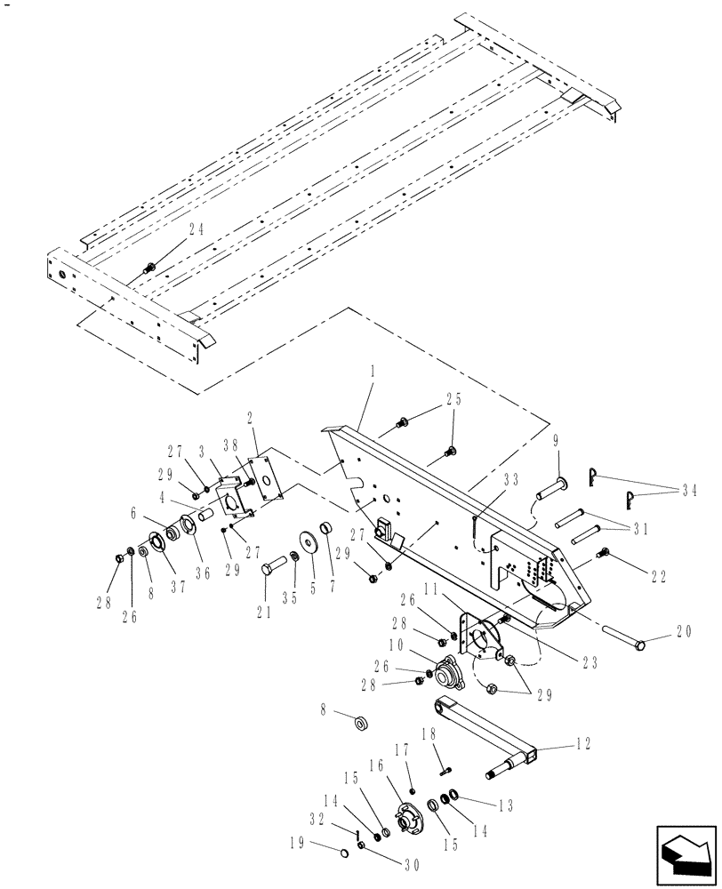 Схема запчастей Case IH CM209 - (60.220.02[02]) - PICKUP FRAME, RH AND GAUGE WHEEL 9FT (60) - PRODUCT FEEDING