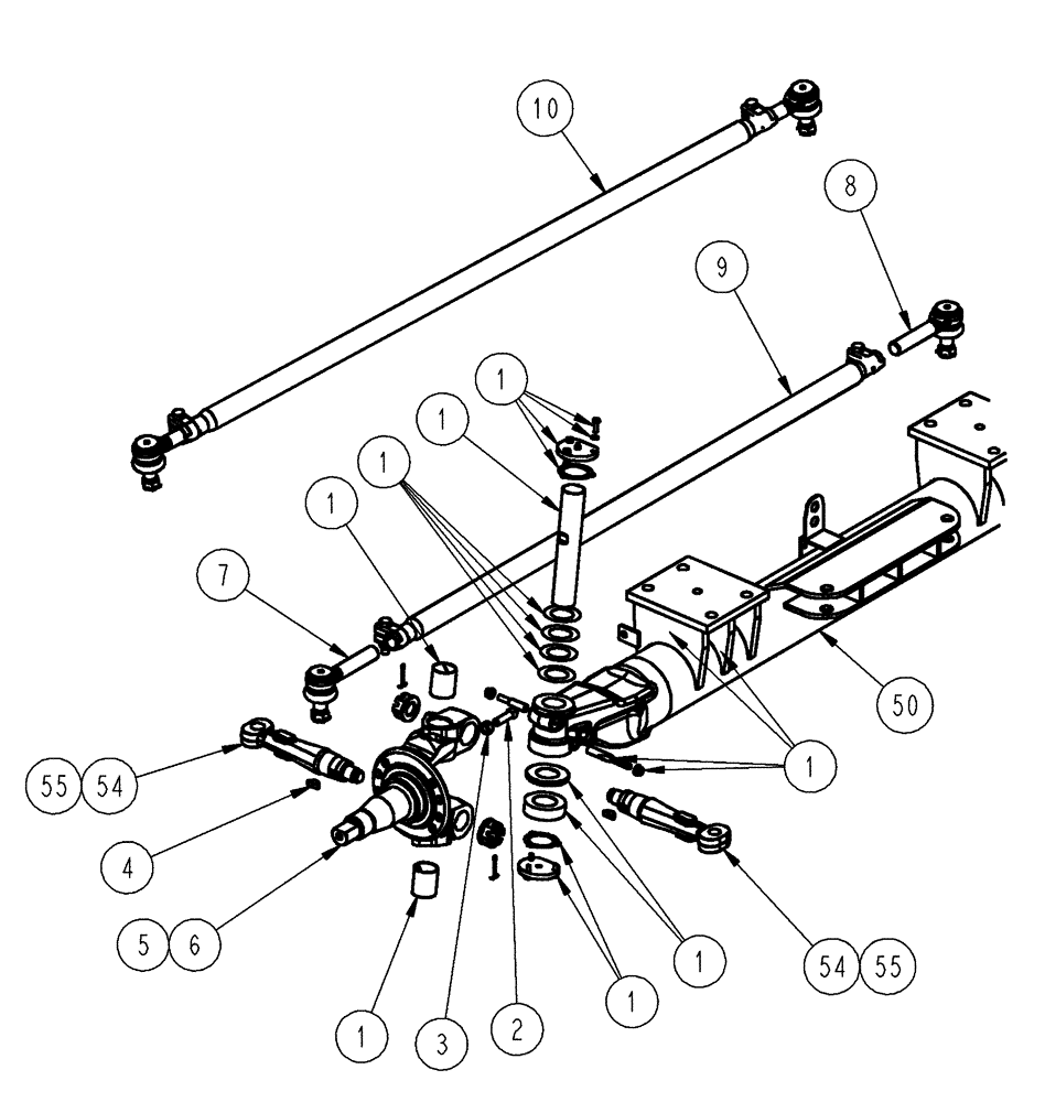 Схема запчастей Case IH FLX4510 - (04-003[01]) - AXLE FRONT STEER, KNUCKLE PIN AND TIE ROD ASSY Frame & Suspension