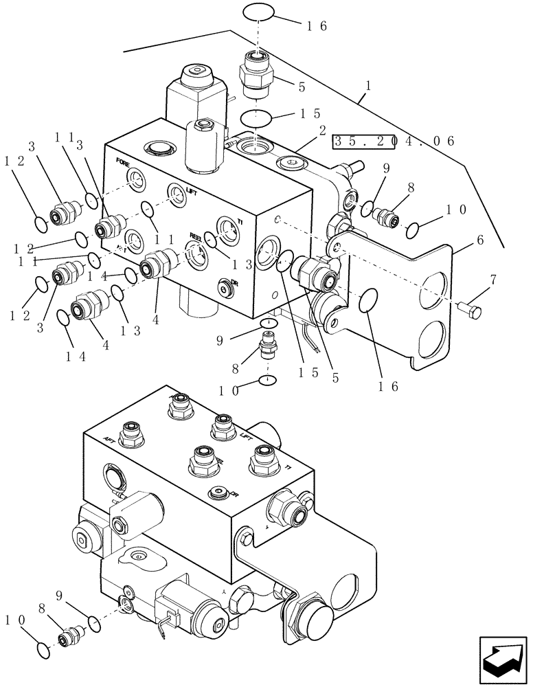 Схема запчастей Case IH 9010 - (35.480.06) - VALVE, FEEDER STACK, FIXED - 7010/8010 (35) - HYDRAULIC SYSTEMS