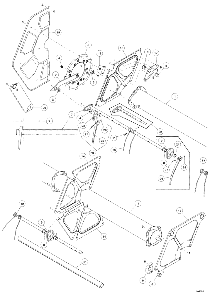 Схема запчастей Case IH 1052 - (09-25) - PICKUP REEL (09) - CHASSIS