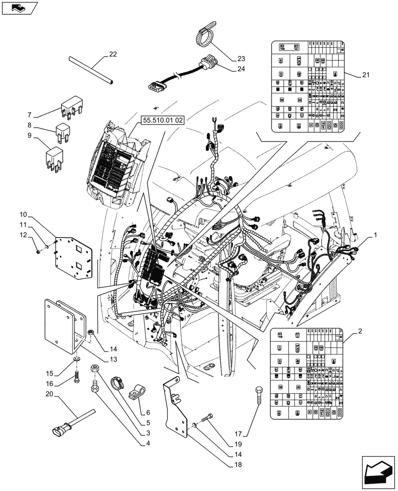 Схема запчастей Case IH PUMA 145 - (55.510.01[01]) - CAB MAIN WIRE HARNESS (55) - ELECTRICAL SYSTEMS