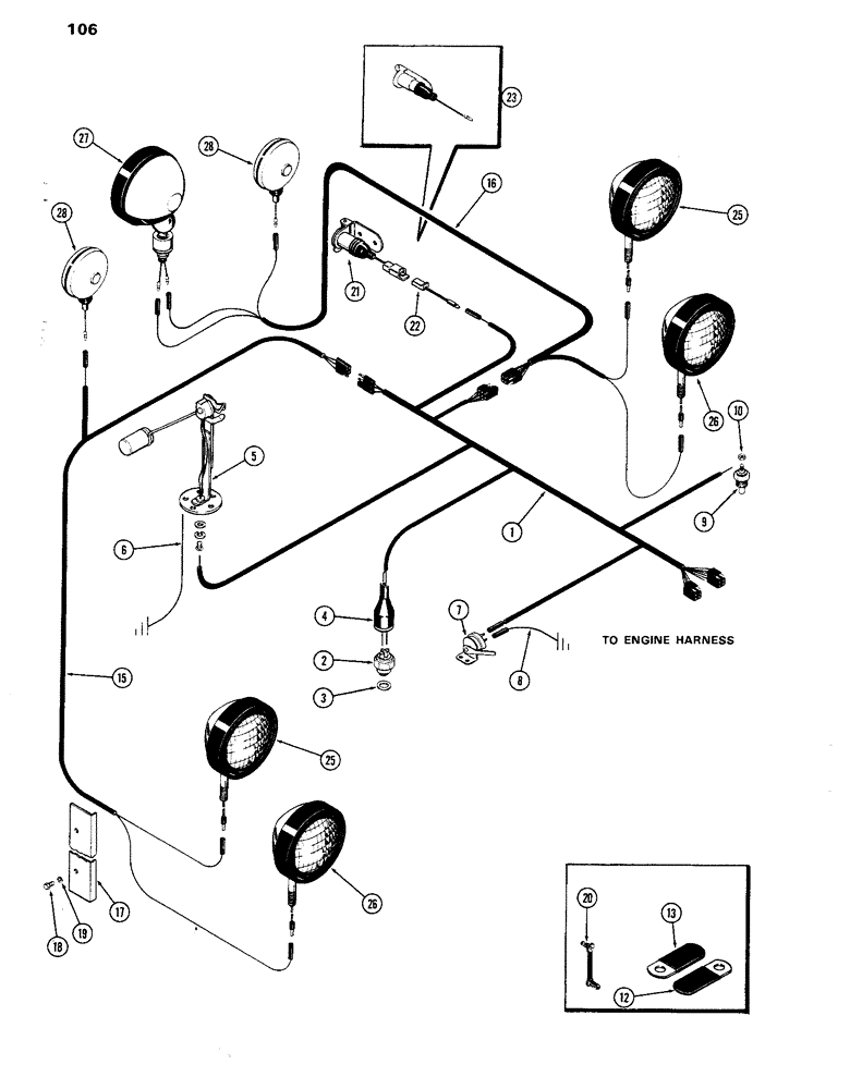 Схема запчастей Case IH 770 - (106) - ELECTRICAL EQUIPMENT AND WIRING, 251B SPARK IGNITION ENGINE, TRANSMISSSION HARNESS, W/O CAB (04) - ELECTRICAL SYSTEMS