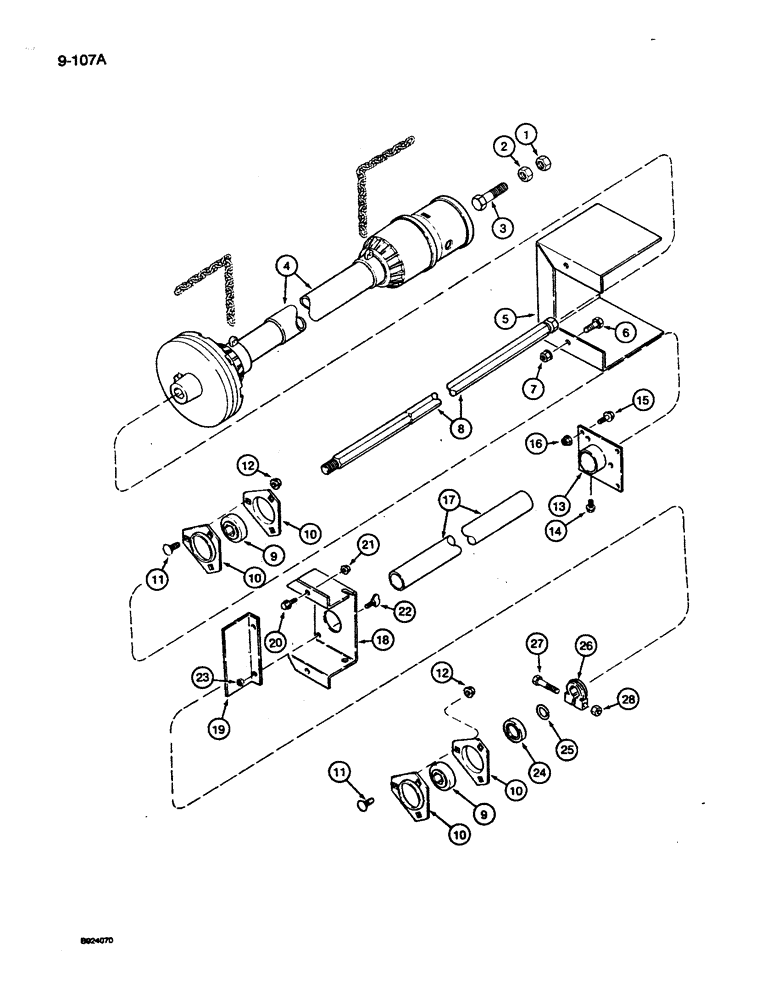 Схема запчастей Case IH 1010 - (9-107A) - AUGER JACKSHAFT DRIVE, MOUNTED ON RIGHT-HAND SIDE OF HEADER, 22.5 AND 25.0 FOOT HEADER (58) - ATTACHMENTS/HEADERS