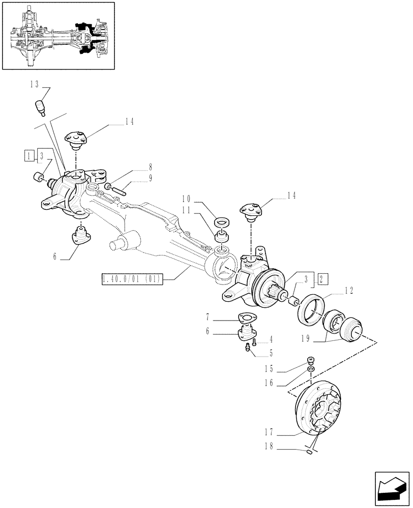 Схема запчастей Case IH MXM130 - (1.40.1/02) - (VAR.316) CLASS 3 FRONT AXLE WITH BRAKE - STEERING AXLES - HUBS (04) - FRONT AXLE & STEERING