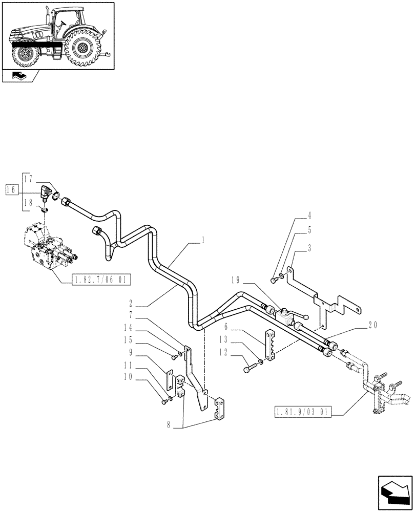 Схема запчастей Case IH PUMA 140 - (1.81.9/03[02A]) - TUBES FOR FRONT HPL FROM MID MOUNT VALVES (VAR.332926) - D6989 (07) - HYDRAULIC SYSTEM
