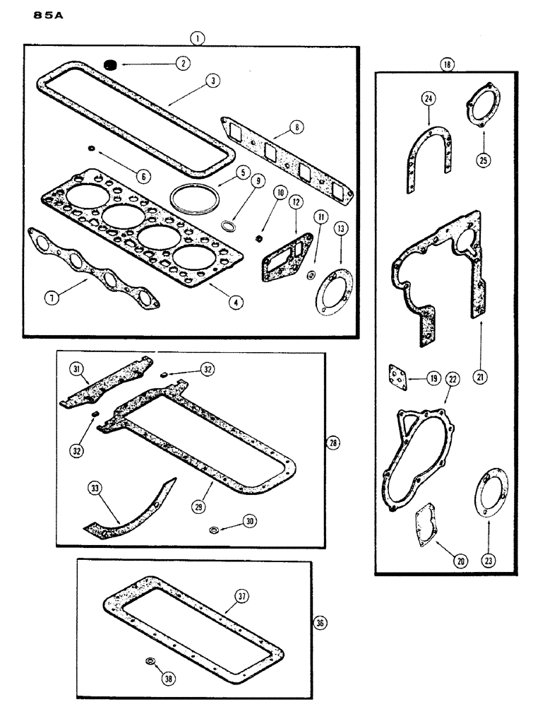 Схема запчастей Case IH 430 - (085A) - ENGINE GASKET KITS, 188, DIESEL ENGINE, USED ENGINE SERIAL NUMBER 2627377 TO 2656844 (02) - ENGINE