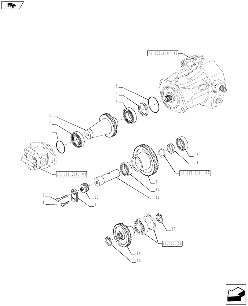 Схема запчастей Case IH PUMA 185 - (35.100.0101[04]) - 150 L/MIN PUMP W/EDC - IDLER GEARS (VAR.729004-728481 / 743616) (35) - HYDRAULIC SYSTEMS