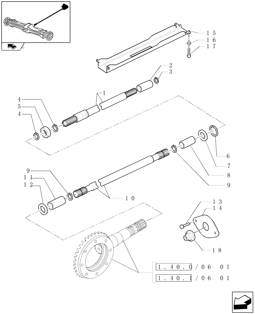 Схема запчастей Case IH PUMA 155 - (1.38.5) - FOUR WHEEL DRIVE PROPELLER SHAFT FOR FIXED FRONT AXLE (04) - FRONT AXLE & STEERING