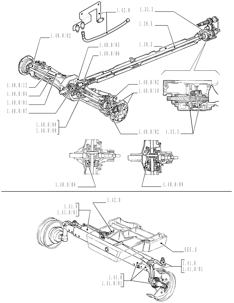 Схема запчастей Case IH MXU110 - (1.33.0) - SEC. 04 - FRONT AXLE (04) - FRONT AXLE & STEERING