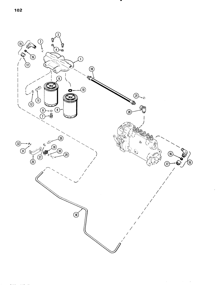 Схема запчастей Case IH 504BD - (102) - FUEL INJECTION FILTER SYSTEM, ENGINE L/FUEL DEVICE, 504BD & 451BD NATURALLY ASPIRATED ENGINES (03) - FUEL SYSTEM