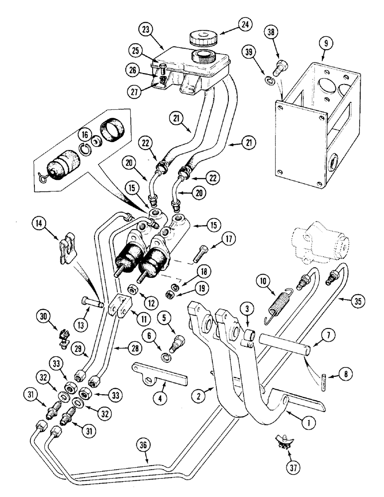 Схема запчастей Case IH 1394 - (7-284) - BRAKE PEDALS AND MASTER CYLINDERS, TRACTORS WITH CAB PRIOR TO P.I.N. 11504378 (07) - BRAKES