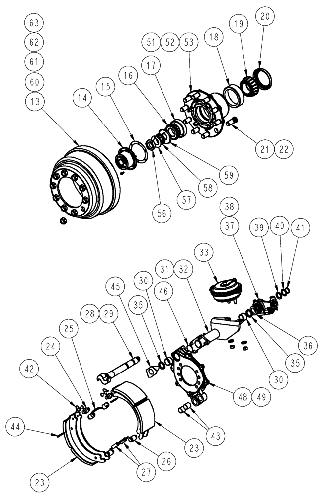 Схема запчастей Case IH FLX4510 - (04-003[02]) - AXLE FRONT STEER, HUB BEARING AND BRAKE ASSY Frame & Suspension