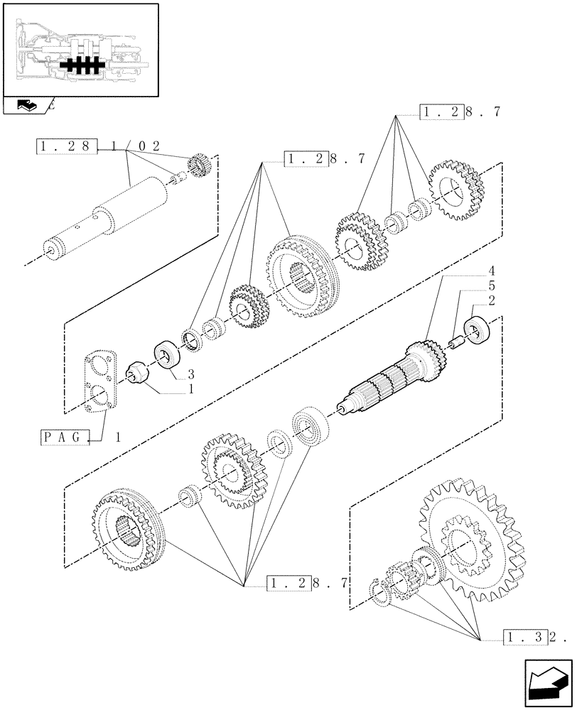 Схема запчастей Case IH FARMALL 95U - (1.28.7/06[02]) - 12X12 POWER SHUTTLE TRANSMISSION - SPEED DRIVEN SHAFT (VAR.330114-331114-332114) (03) - TRANSMISSION