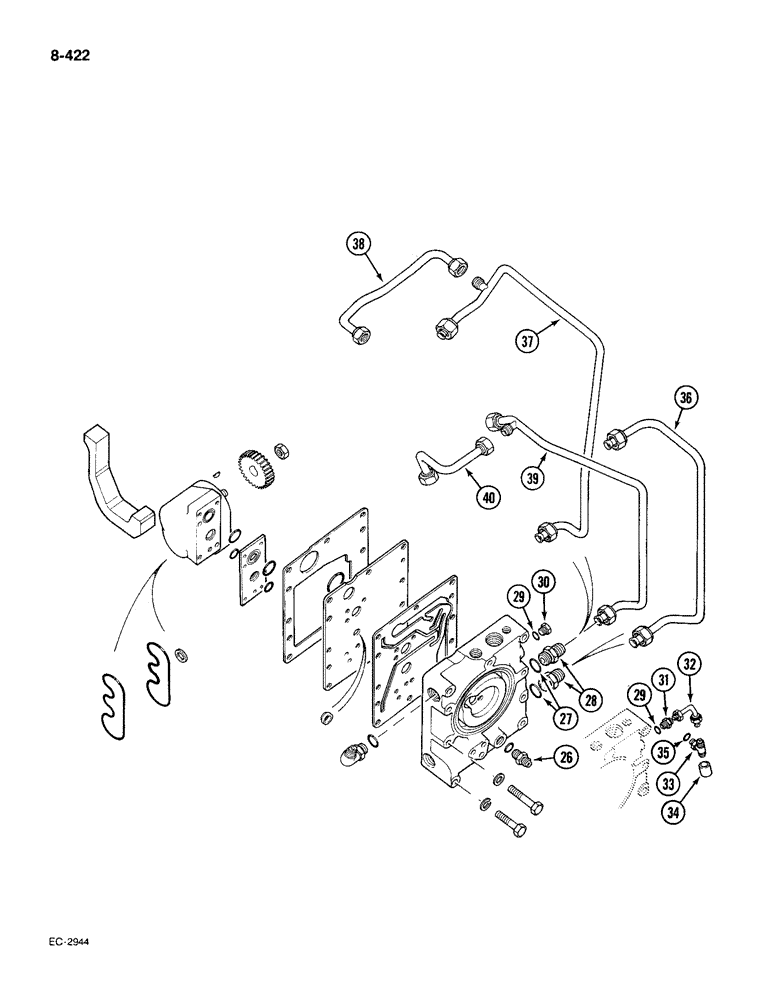 Схема запчастей Case IH 585 - (8-422) - HYDRAULIC POWER SUPPLY AND MULTI-CONTROL VALVE CONTINUED (08) - HYDRAULICS