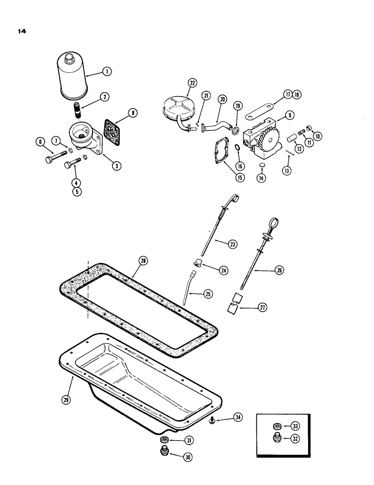 Схема запчастей Case IH 188 - (14) - OIL FILTER, OIL PUMP AND OIL PAN, SPARK IGNITION ENGINE 