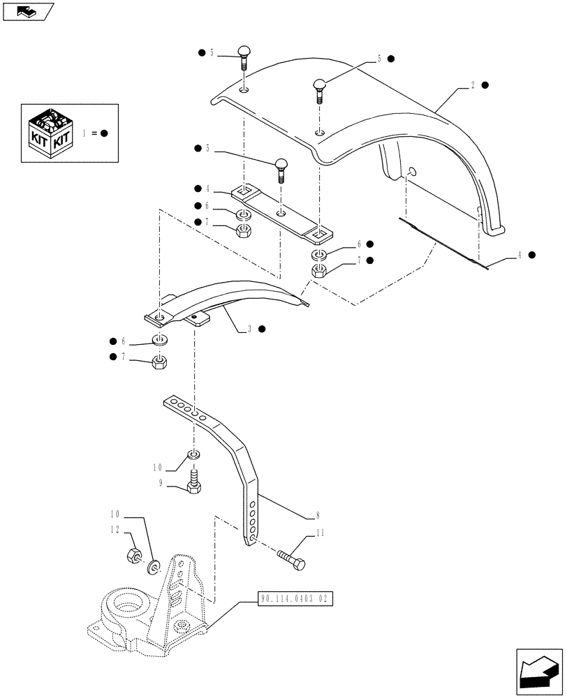 Схема запчастей Case IH FARMALL 65C - (90.114.0403[01]) - DYNAMIC FRONT FENDERS (400MM) - FENDERS AND BRACKETS - ISO (VAR.330486 / 743591) (90) - PLATFORM, CAB, BODYWORK AND DECALS