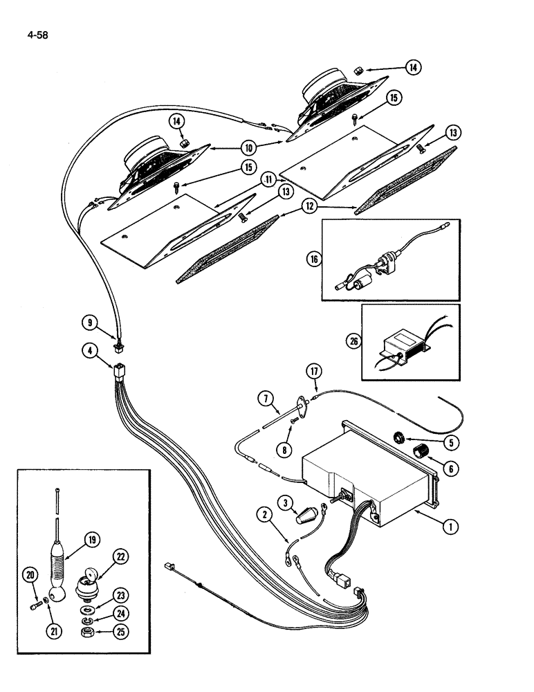 Схема запчастей Case IH 3394 - (4-58) - HEADLINER MOUNTED RADIO AND SPEAKERS (04) - ELECTRICAL SYSTEMS