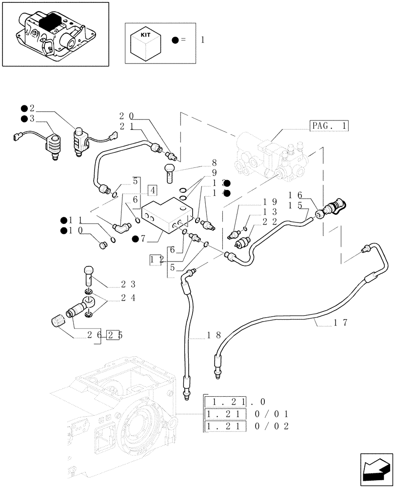 Схема запчастей Case IH MAXXUM 110 - (1.82.714[02]) - TRAILER BRAKE VALVE (ITALY) - VALVE PIPES (VAR.330723-331723) (07) - HYDRAULIC SYSTEM