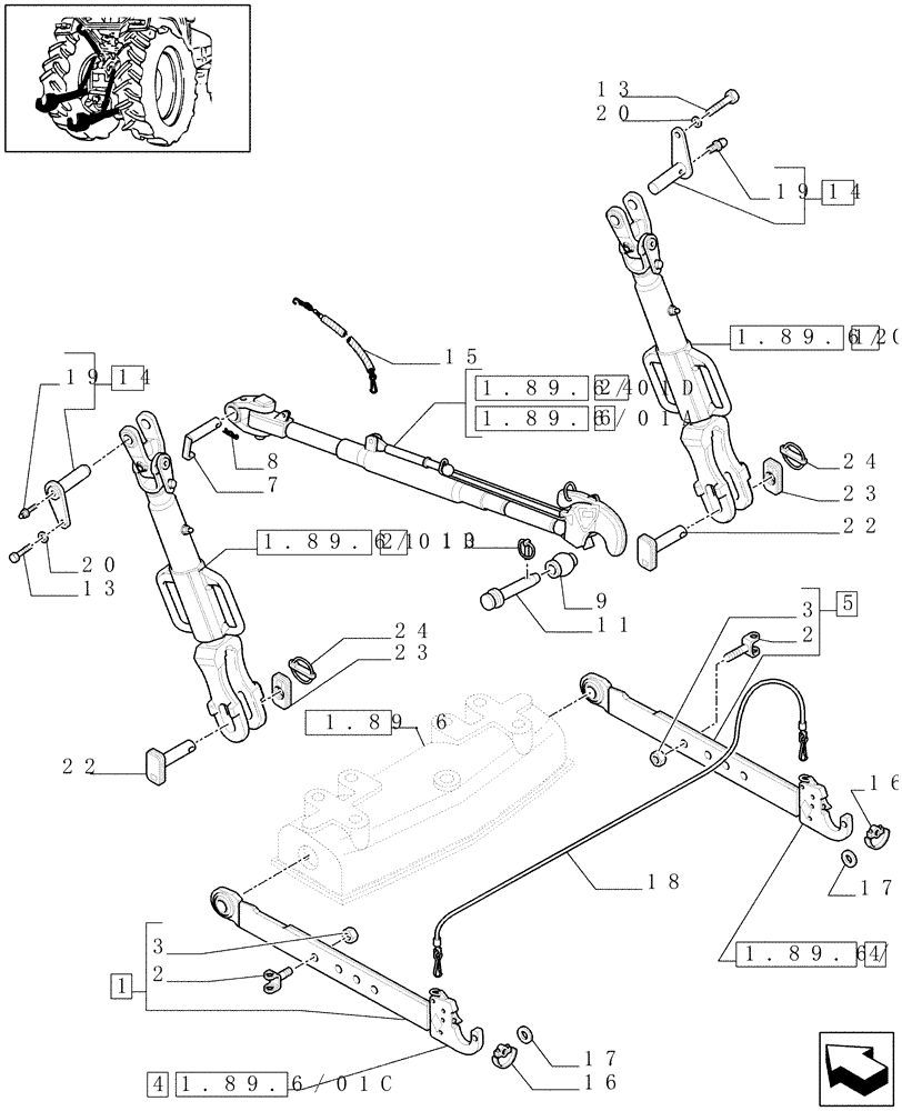 Схема запчастей Case IH MAXXUM 110 - (1.89.6/05) - CAT.2/3 QUICK ATTACH LINKS FOR EDC (VAR.331923) (09) - IMPLEMENT LIFT