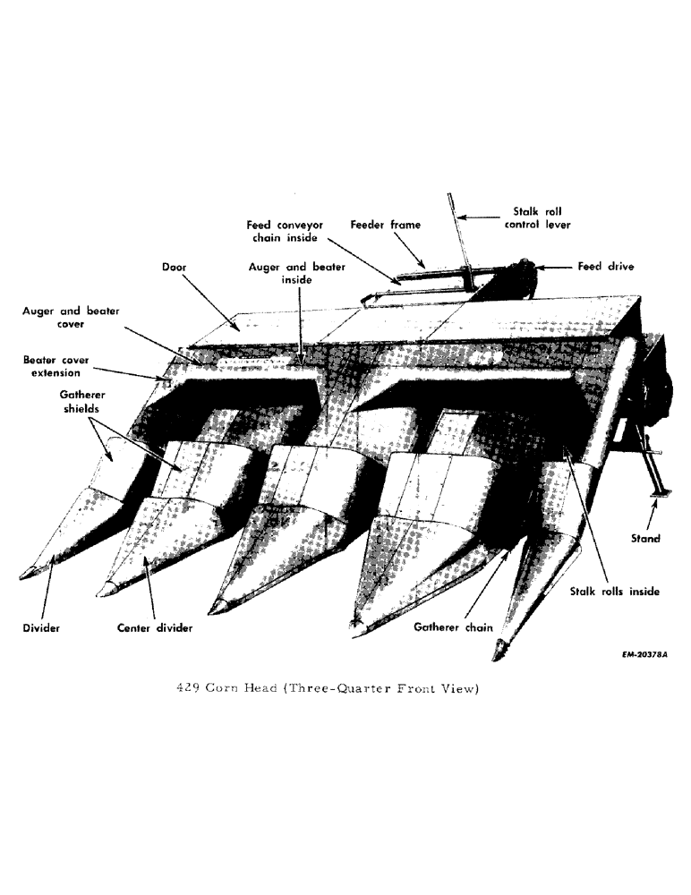 Схема запчастей Case IH 429 - (B-02) - 429 CORN HEAD (THREE-QUARTER FRONT VIEW) (00) - GENERAL & PICTORIAL INDEX