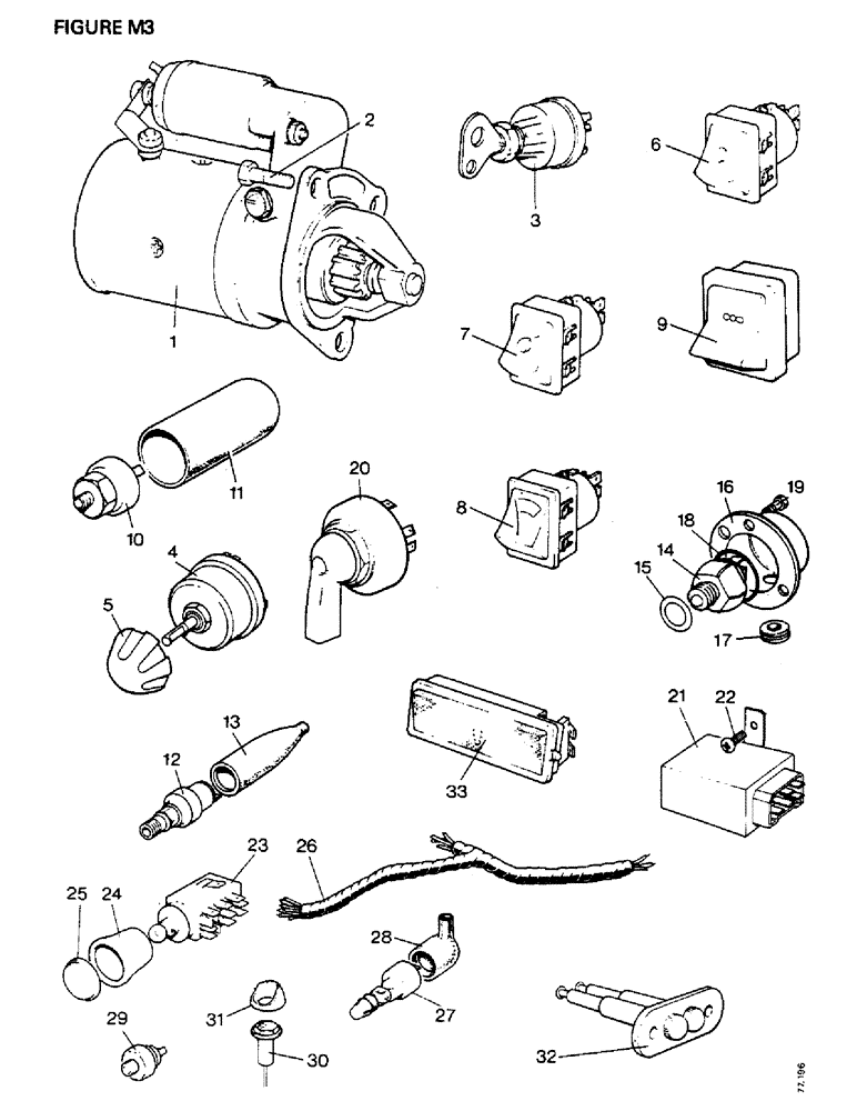 Схема запчастей Case IH 1412 - (M3-1) - ELECTRICAL EQUIPMENT, STARTER, SWITCHES AND WARNING LAMPS (06) - ELECTRICAL SYSTEMS
