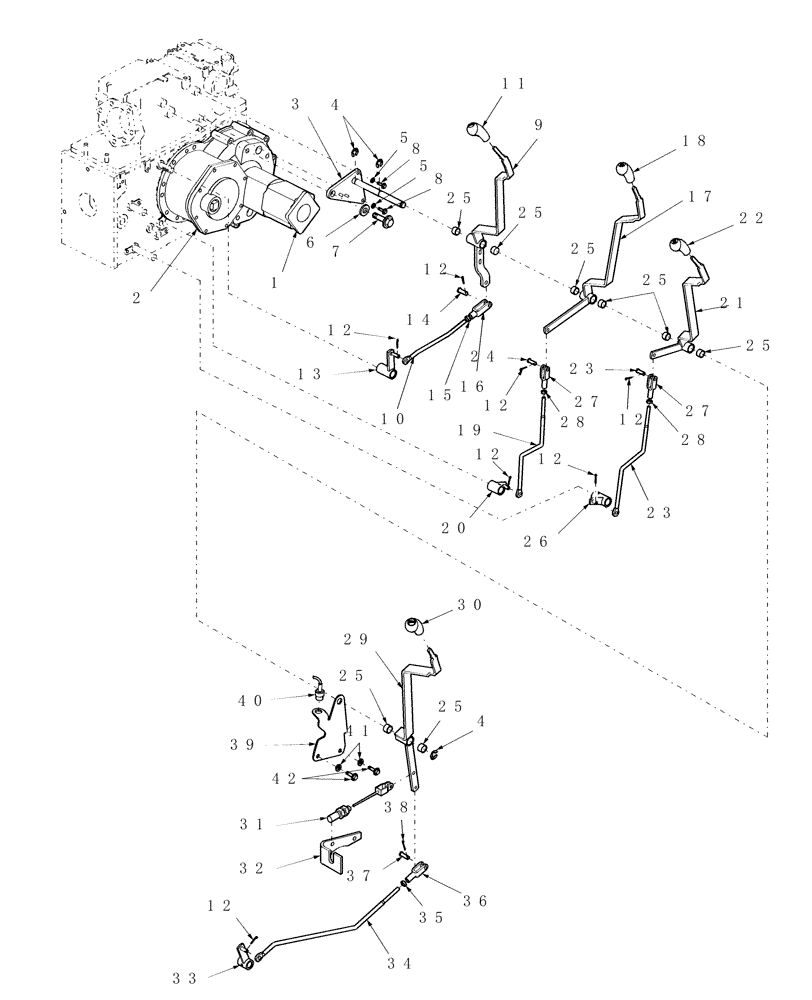 Схема запчастей Case IH DX33 - (03.18) - CONTROL LEVERS, TRANSMISSION RANGE, REAR PTO, MID PTO & FWD (03) - TRANSMISSION