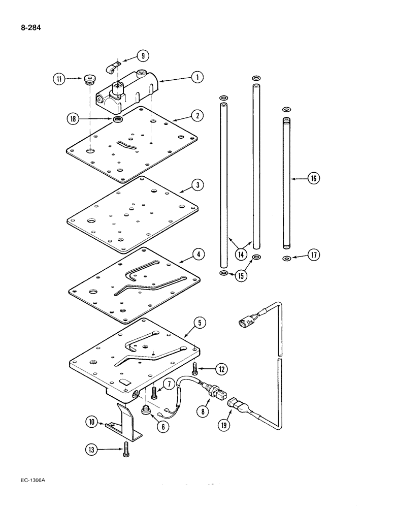 Схема запчастей Case IH 385 - (8-284) - REGULATOR VALVE AND PLATE, TRACTORS WITHOUT FORWARD & REVERSE, TRACTORS P.I.N. 18001 & AFTER (08) - HYDRAULICS