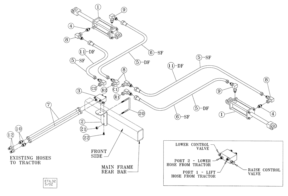 Схема запчастей Case IH 2500 ECOLO-TIL - (35.100.06) - ROW MARKER HYDRAULICS (35) - HYDRAULIC SYSTEMS