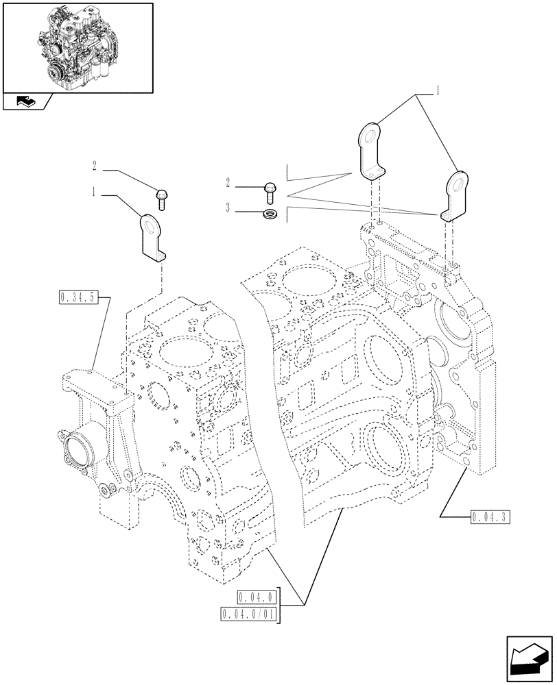 Схема запчастей Case IH MAXXUM 140 - (0.45.0) - HOOKS - ENGINE (STD + VAR.330003-332115) (01) - ENGINE