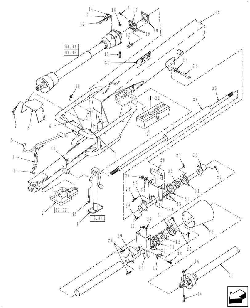 Схема запчастей Case IH DCX131F - (12.03[1]) - STANDARD TONGUE, FRONT (12) - MAIN FRAME