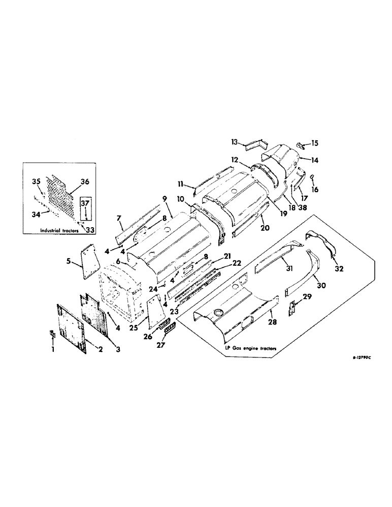 Схема запчастей Case IH 706 - (A-08) - CHASSIS, RADIATOR AND SHEET METAL, HOOD AND RADIATOR GRILLE Chassis, Radiator & Sheet Metal