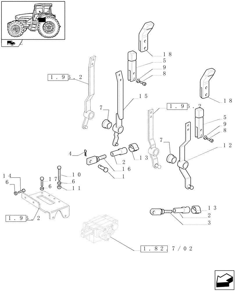 Схема запчастей Case IH FARMALL 95U - (1.96.2/02) - 1 DOUBLE EFFECT AND 1 W/ FLOAT & AUTOM. CUTOUT DISTRIBUTORS - CONTROL LEVERS (VAR.330356) (10) - OPERATORS PLATFORM/CAB
