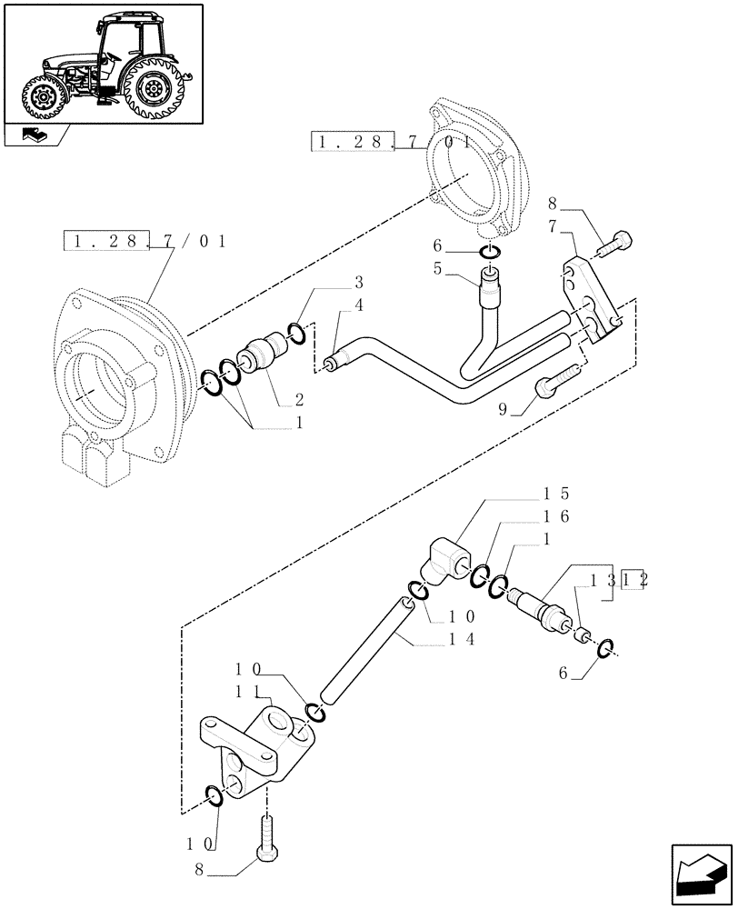 Схема запчастей Case IH FARMALL 65C - (1.27.3/03[04]) - 4WD TRACTION SELECTION WITH 32X16 HYDR. TRANSMISSION - MANIFOLD AND PIPES (VAR.332402-339402) (03) - TRANSMISSION