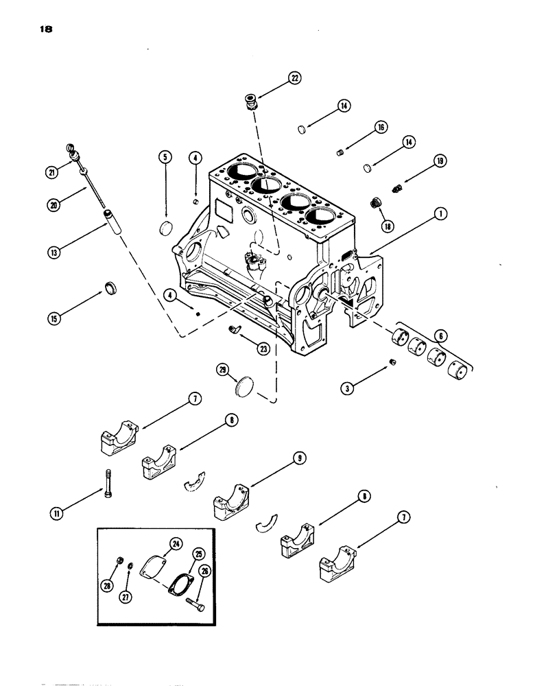 Схема запчастей Case IH 770 - (018) - CYLINDER BLOCK ASSEMBLY, (267B) DIESEL ENGINE, W/2 GEAR BALANCER (02) - ENGINE