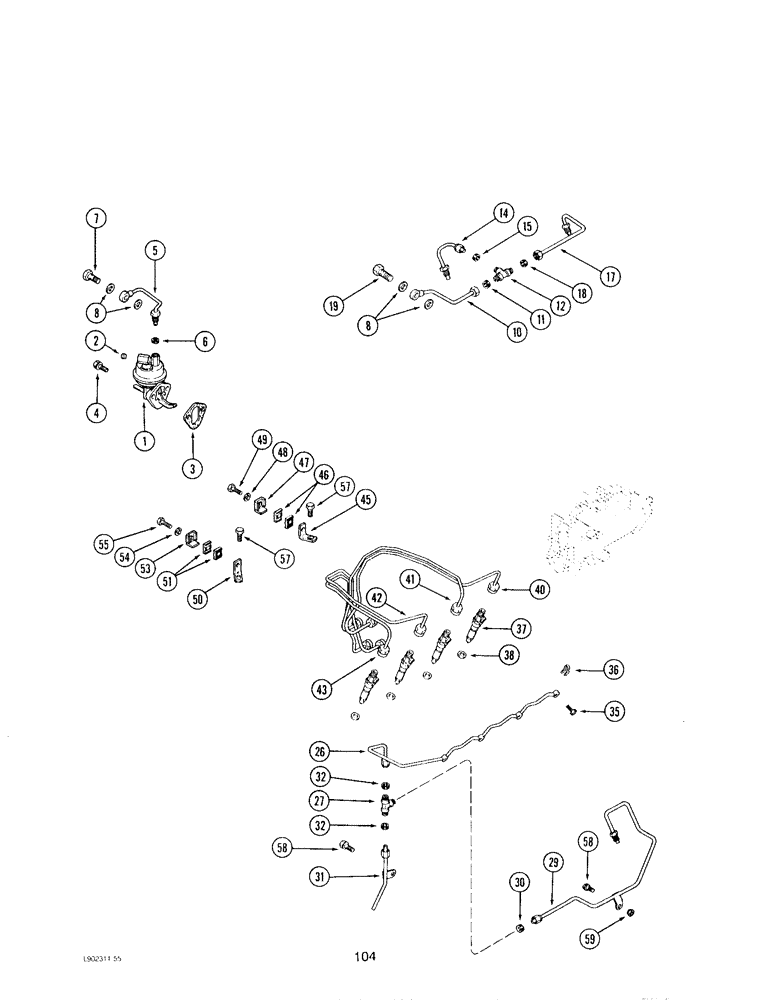 Схема запчастей Case IH 4390 - (104) - FUEL INJECTION SYSTEM, 4-390 ENGINE 