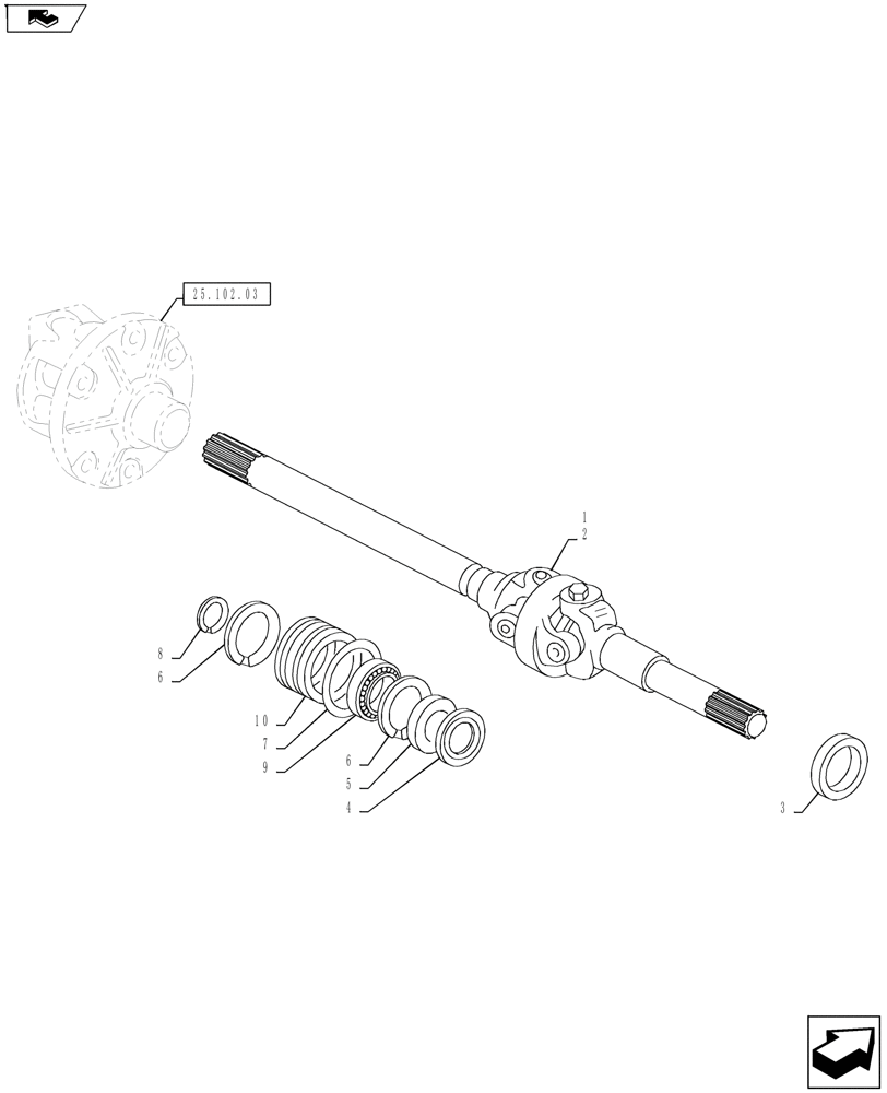 Схема запчастей Case IH FARMALL 45A - (25.108.01) - FRONT AXLE - AXLE SHAFT - 4WD (25) - FRONT AXLE SYSTEM