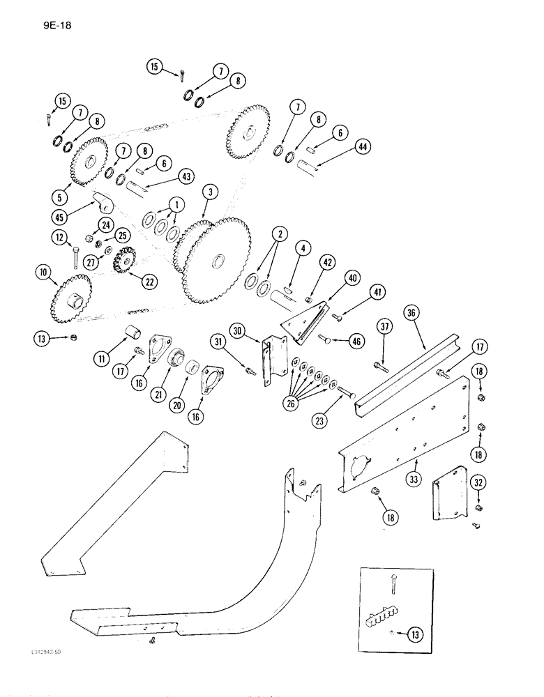 Схема запчастей Case IH 1640 - (9E-18) - GRAIN TANK UNLOADER CHAIN DRIVE, PRIOR TO P.I.N. JJC0097103 (17) - GRAIN TANK & UNLOADER