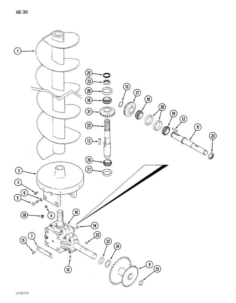 Схема запчастей Case IH 1680 - (9E-30) - LOWER GRAIN TANK UNLOADER AUGER, P.I.N. JJC0115352 AND AFTER (17) - GRAIN TANK & UNLOADER