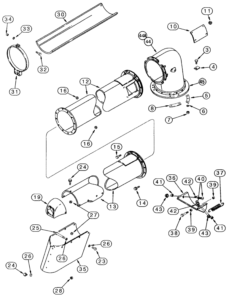 Схема запчастей Case IH 2366 - (09E-10) - UNLOADER - TUBE, UPPER (17) - GRAIN TANK & UNLOADER